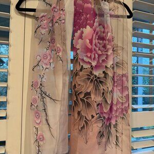 Japanese Charcoal with Pink Floral Sheer Scarf